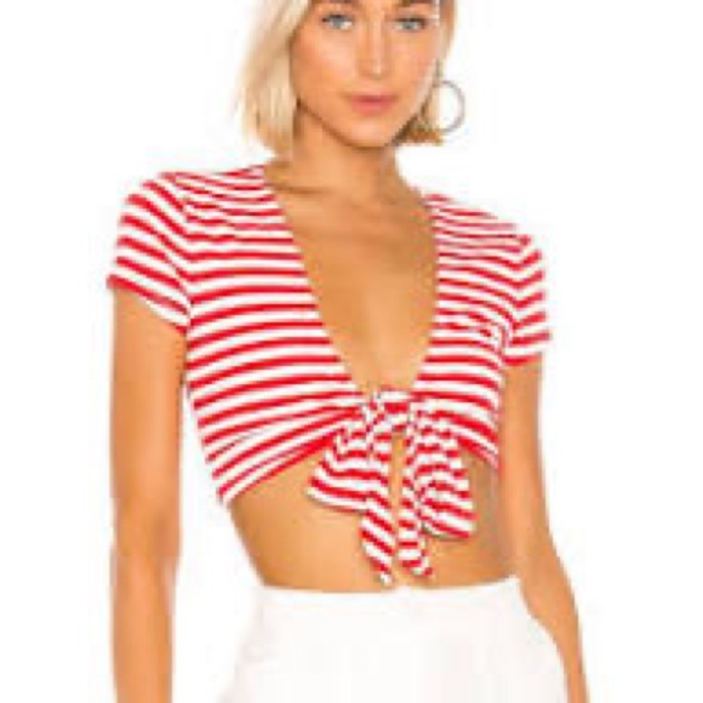 Lovers + Friends red & white striped crop top